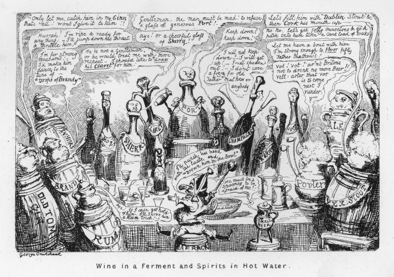 Sıcak suda mayalanmış şarap ve alkollü içkiler (gravür) by George Cruikshank