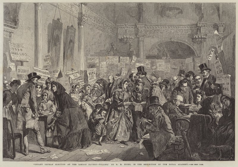 Londra Tavern'de Bebek Yetim Seçimi, Yoklama by George Elgar Hicks