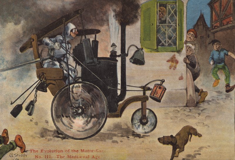 Motorlu arabanın evrimi: orta çağ (renkli taş) by George Ernest (after) Studdy