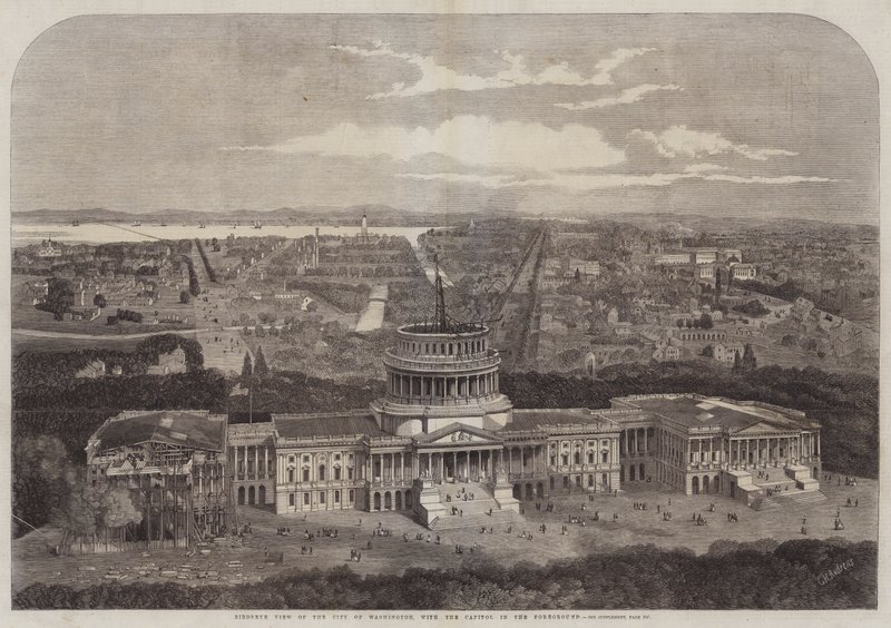 Capitol ön planda olan Washington şehrinin kuşbakışı görünümü by George Henry Andrews