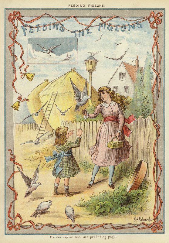 Güvercinleri beslemek (chromolitho) by George Henry Edwards
