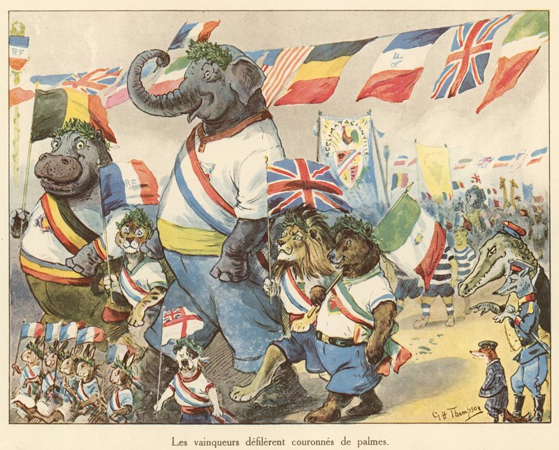 Kazananlar palmiyelerle taçlandırılmış olarak geçiyorlar (renkli litografi) by George Henry Thompson