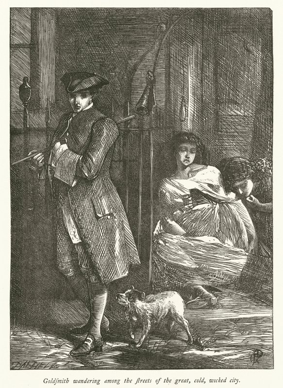 Büyük, soğuk, kötü şehrin sokaklarında dolaşan kuyumcu (gravür) by George John Pinwell