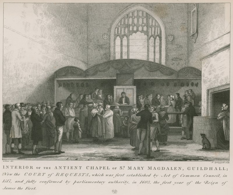 St Mary Magdalene, Guildhall (gravür) antik şapel iç by George Jones