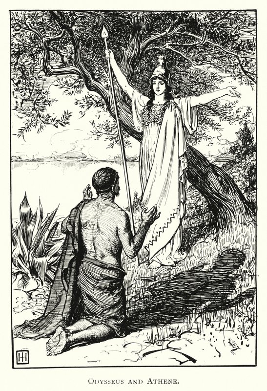 Odyssey: Odysseus ve Athene (gravür) by George Percy Jacomb Hood
