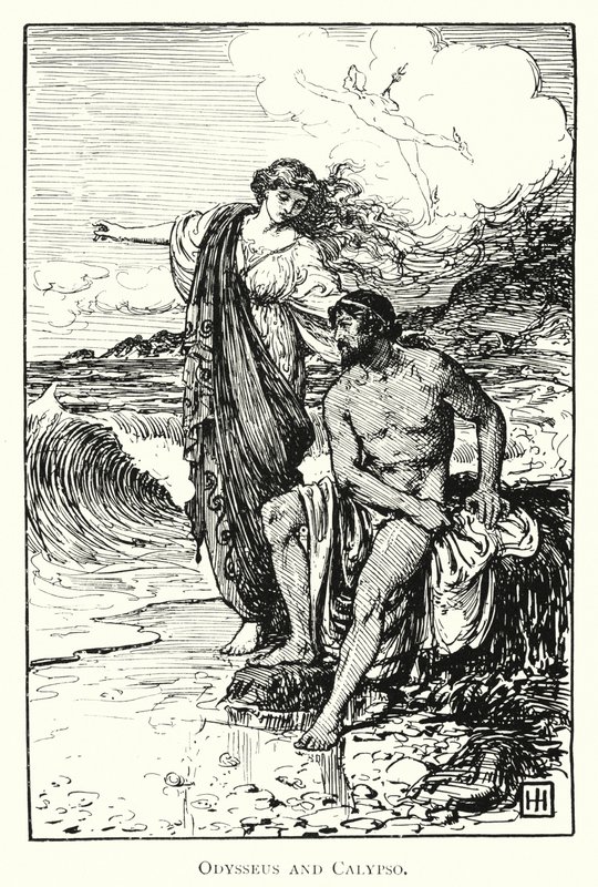 Odyssey: Odysseus ve Calypso (gravür) by George Percy Jacomb Hood