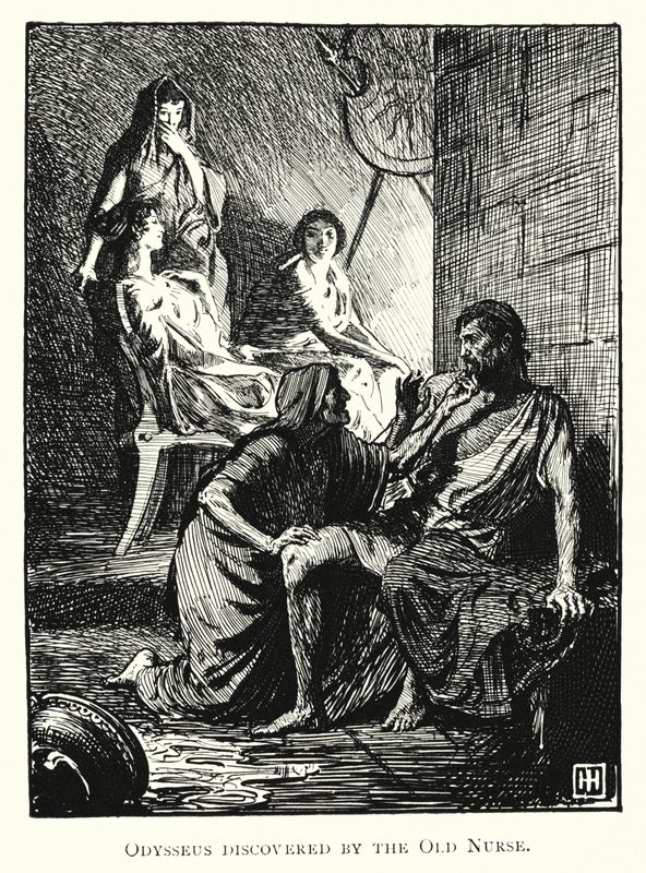 Odyssey: Yaşlı Hemşire tarafından keşfedilen Odysseus (gravür) by George Percy Jacomb Hood