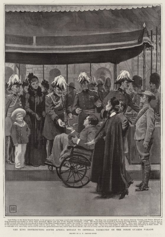 Kral, Atlı Muhafızlar Geçit Töreninde Güney Afrika Madalyalarını Imperial Yeomanry'ye dağıtıyor by George Percy Jacomb Hood