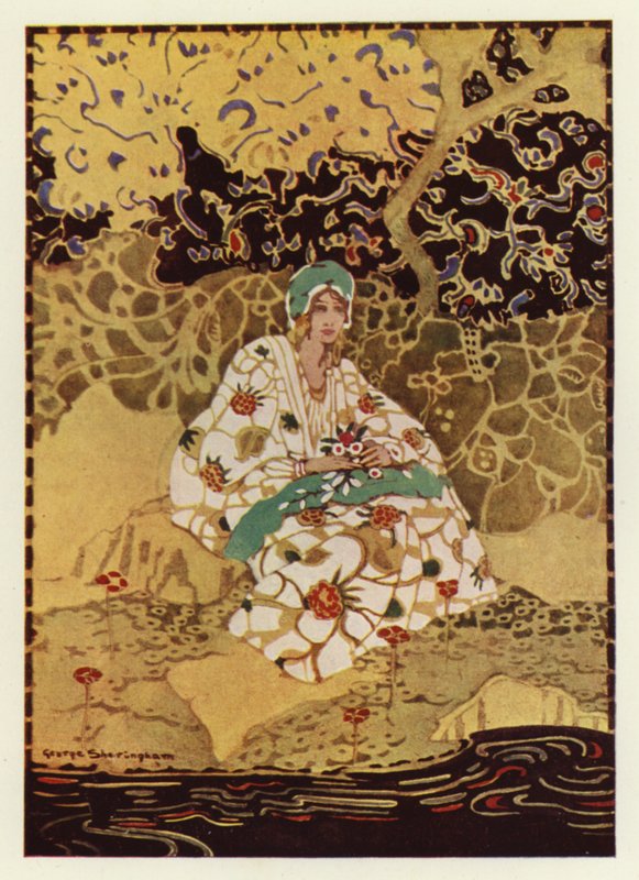 Derenin kıyısında oturan çok güzel bir kız (renkli taş) by George Sheringham
