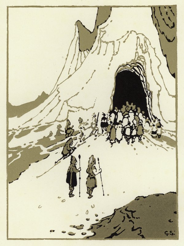 İnsanlar devleri bulmak için yola çıktılar, kısa süre sonra mağaralarına geldiler (renkli taş) by George Sheringham