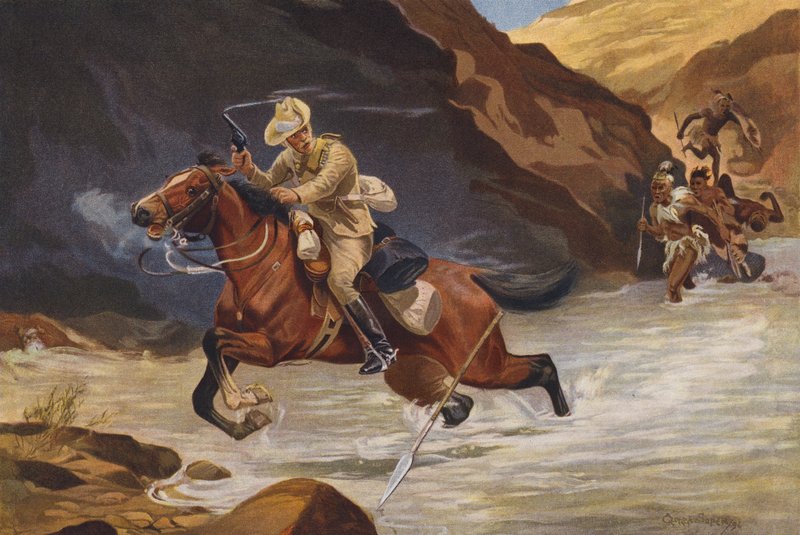 Afrikalı savaşçılar tarafından saldırıya uğrayan sevk sürücüsü (renkli taş) by George Soper