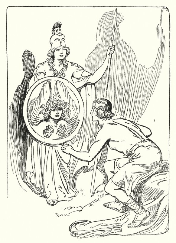 Perseus: "Kalkanın aynasında bir yüz belirdi" (lito) by George Soper