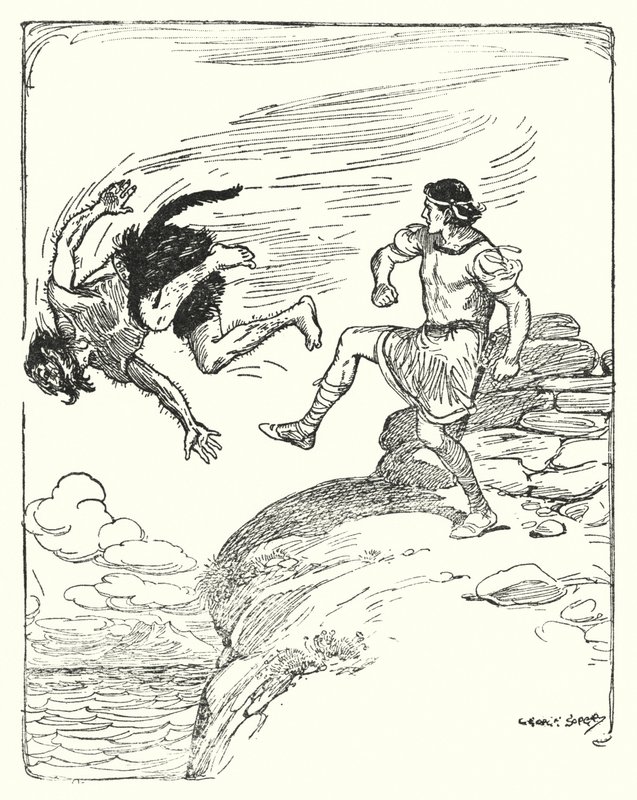 Theseus: "Onu uçurumdan denize attı" (lito) by George Soper