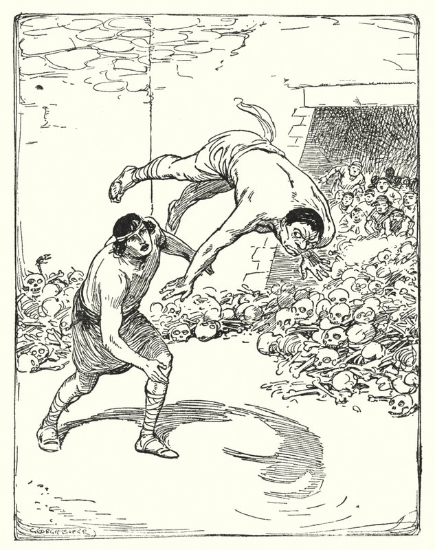 Theseus: " Theseus onu omzunun üzerinden yere attı" (lito) by George Soper