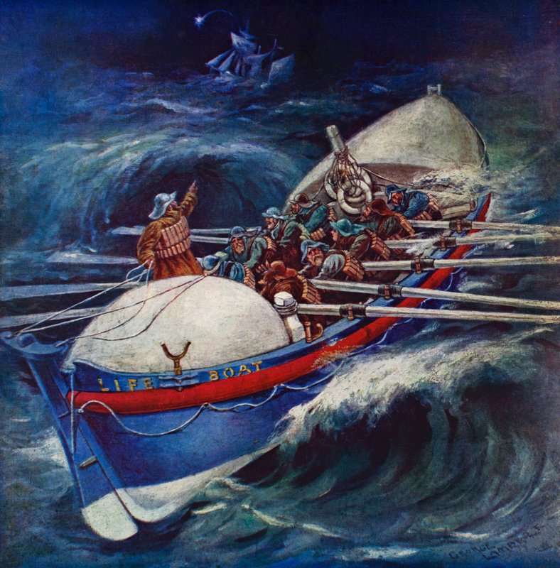 Cankurtaran botu kurtarmaya çalışıyor (renkli taş) by George Washington Lambert