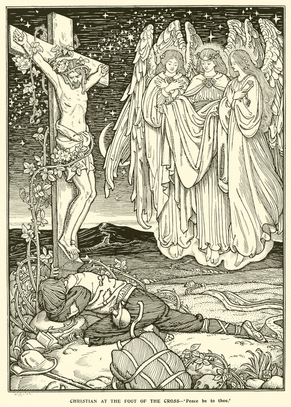 Haçın dibindeki Hristiyan (gravür) by George Woolliscroft Rhead