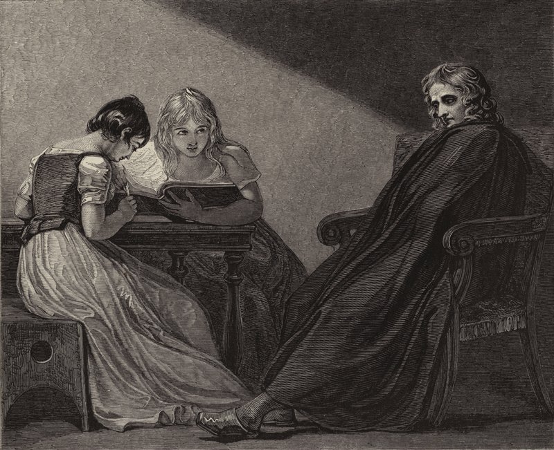 Milton, Kızlarına dikte ediyor by George after Romney