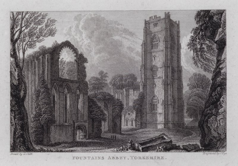 Fountains Abbey, Yorkshire (gravür) by George the Younger Cuitt