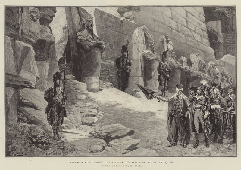 Fransız Askerleri Karnak Tapınağı Harabelerini ziyaret ediyor, Mısır, 1798 by Georges Clairin