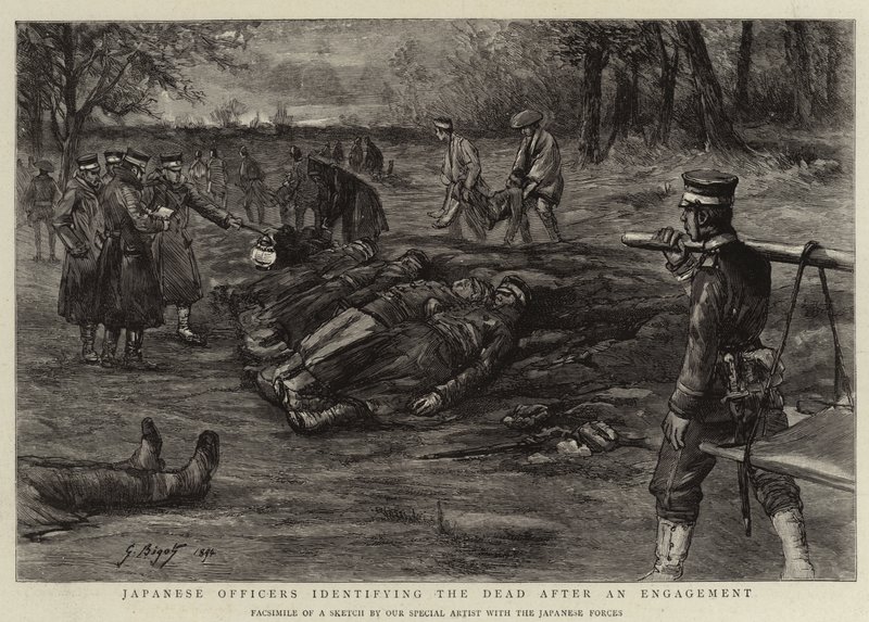 Japanese Officers identifying the Dead after an Engagement  by Georges Ferdinand Bigot