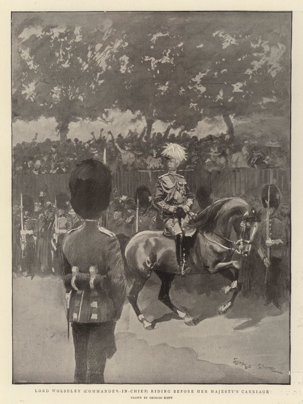 Lord Wolseley (Başkomutan) Majestelerinin Arabasının Önünde Sürerken by Georges Bertin Scott