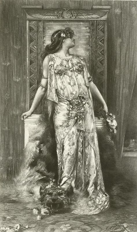Sarah Bernhardt as Cleopatra (gravure) by Georges Clairin