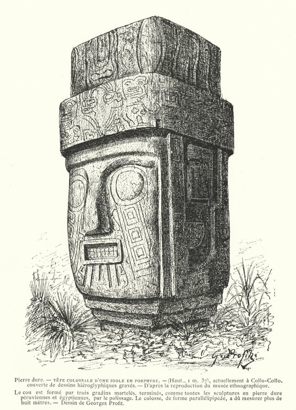 Devasa oyma porfir İnka idolü (gravür) by Georges Ernest Profit
