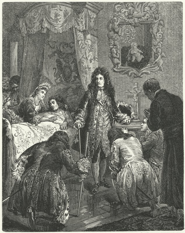 Fransa Kralı XIV. Louis, İngiltere Kralı II. James'i ölüm döşeğinde ziyaret ederken, 1701 by German School