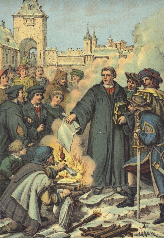 Luther Papalık boğalarını ateşe veriyor, Wittenberg, 10 Aralık 1520 by German School