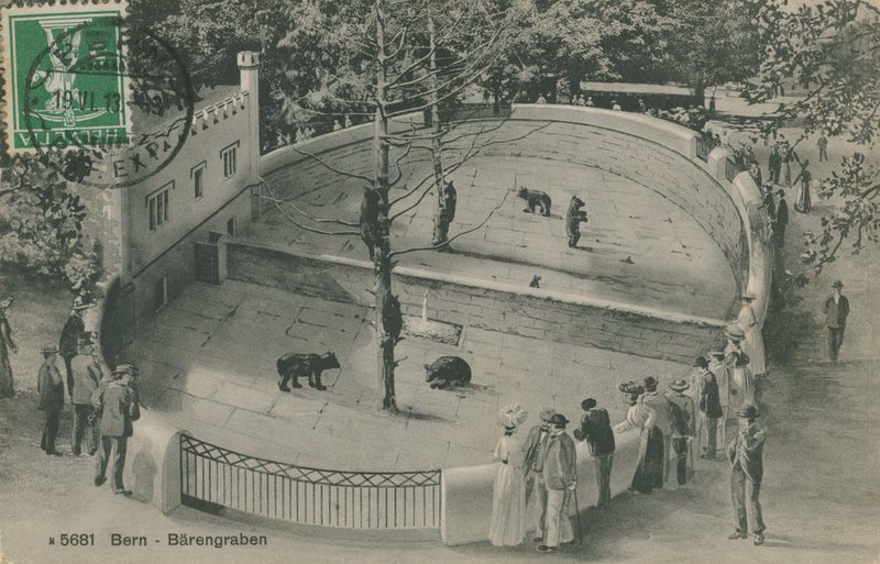 Bern Hayvanat Bahçesi, Ayı Bahçesi. 19 Haziran 1913 tarihinde gönderilmiş kartpostal. by German Photographer