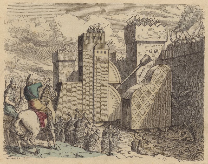 Bir şehri kuşatan bir Asur ordusu (renkli gravür) by German School