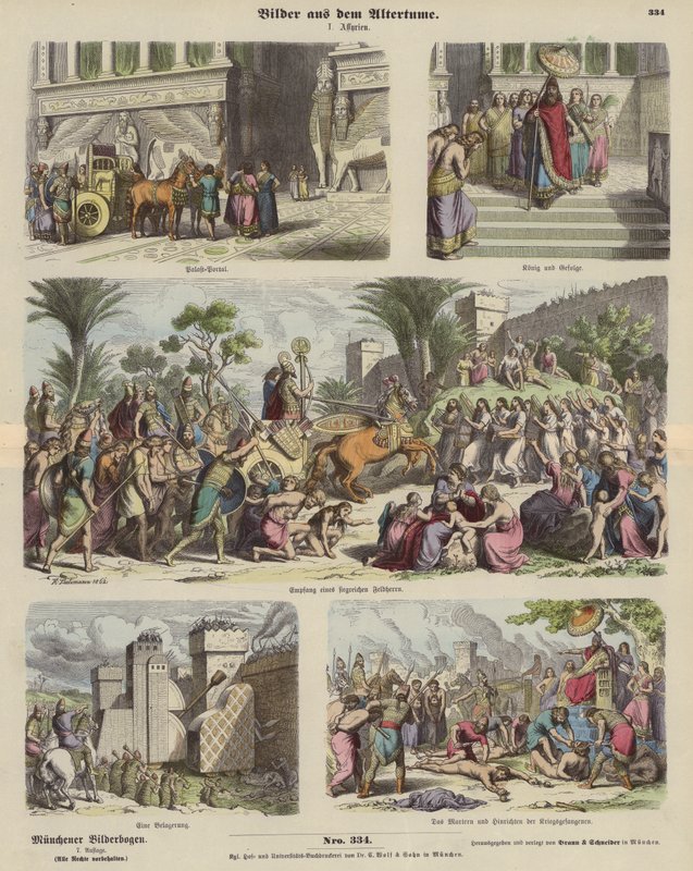 Antik Asur (renkli gravür) by German School