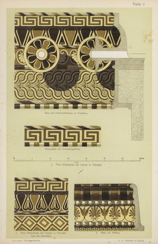 Antik Yunan mimari dekorasyonu (renkli taş) by German School