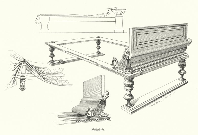 Antik Yunan karyolaları (gravür) by German School