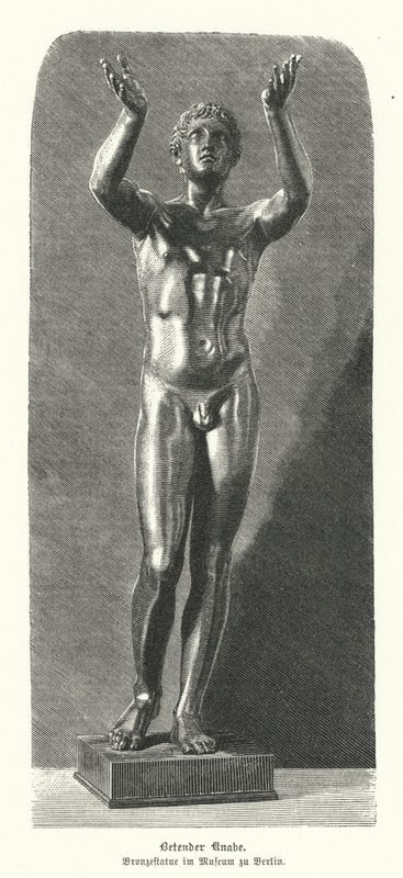 Dua eden bir çocuğun antik Yunan bronz heykeli (gravür) by German School