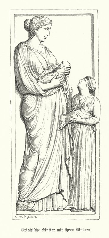 Çocukları ile antik Yunan anne (gravür) by German School
