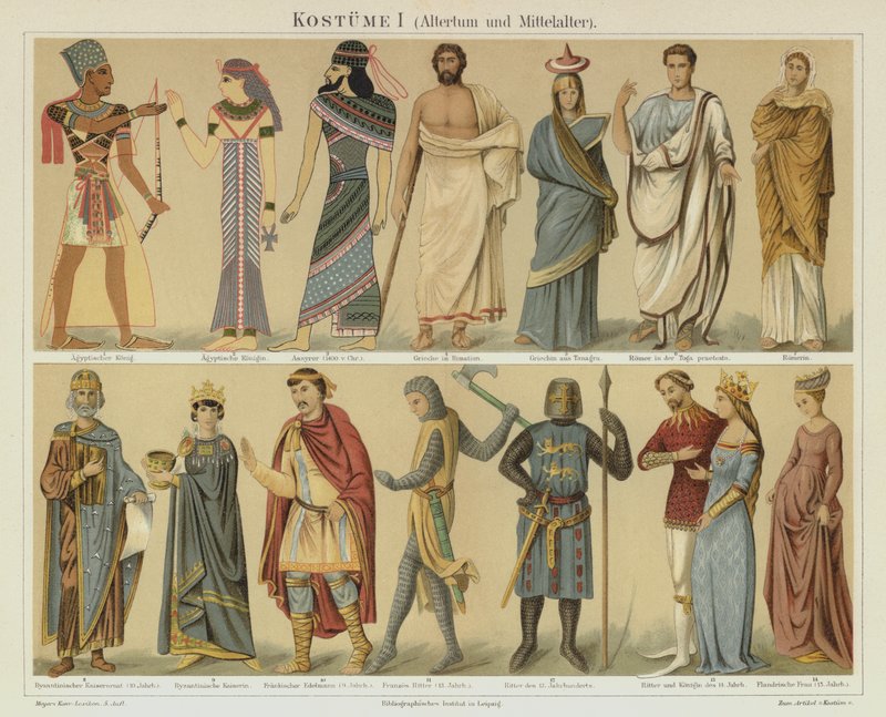 Antik ve ortaçağ kostümleri (renkli litho) by German School