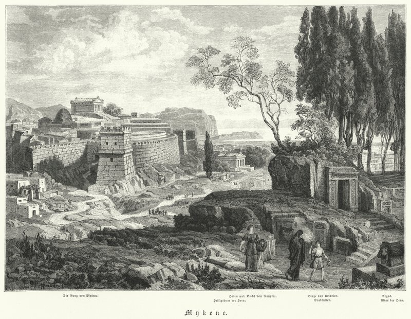 Miken antik kenti, Yunanistan (gravür) by German School