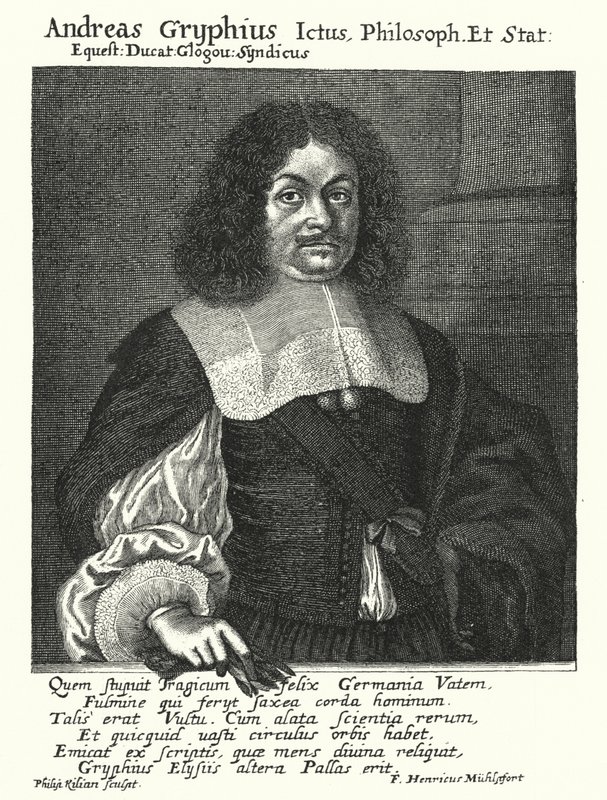 Andreas Gryphius, Alman şair ve oyun yazarı (gravür) by German School