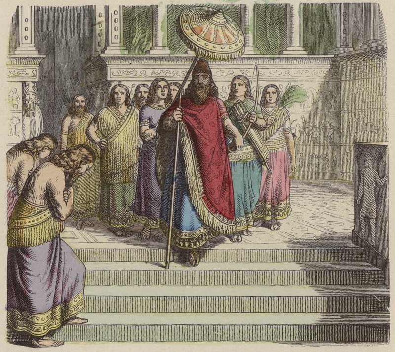 Asur kralı ve maiyeti (renkli gravür) by German School