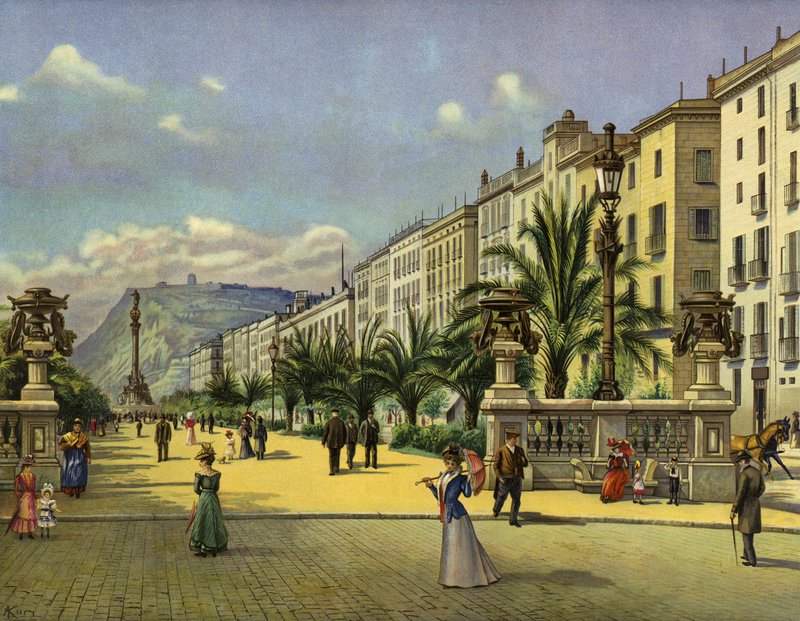 Barselona, Paseo de Colon (chromolitho) by German School