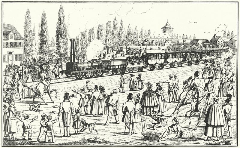 Nürnberg ve Furth arasındaki Bavyera Ludwig Demiryolu (gravür) by German School