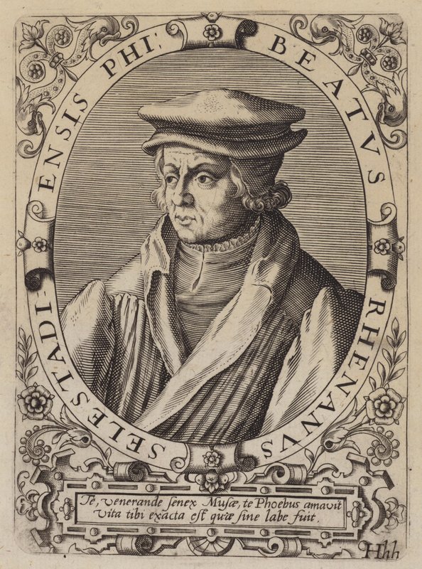 Beatus Rhenanus, Alman hümanist, bilim adamı ve dini reformcu (gravür) by German School