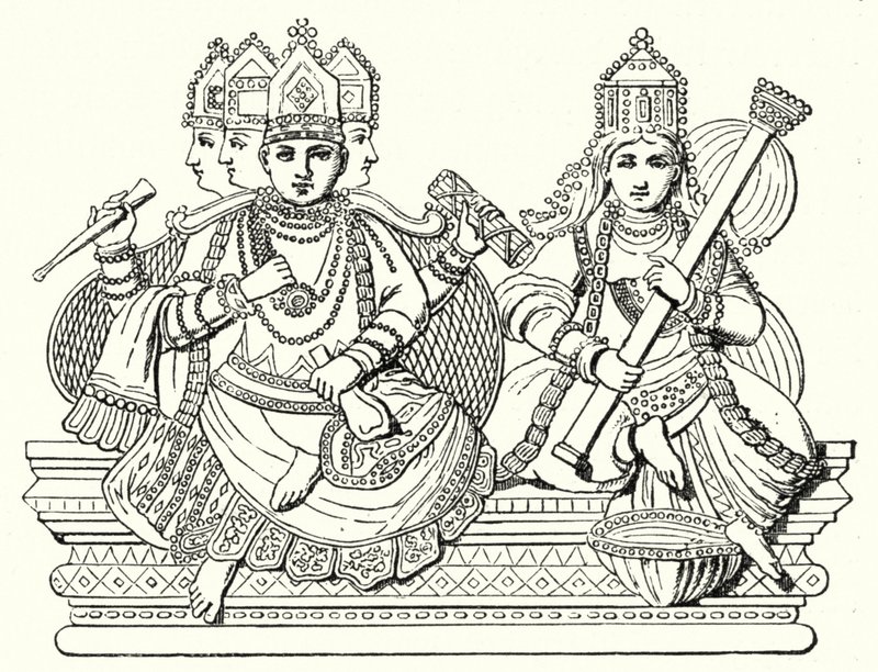 Brahma ve Saraswati (gravür) by German School