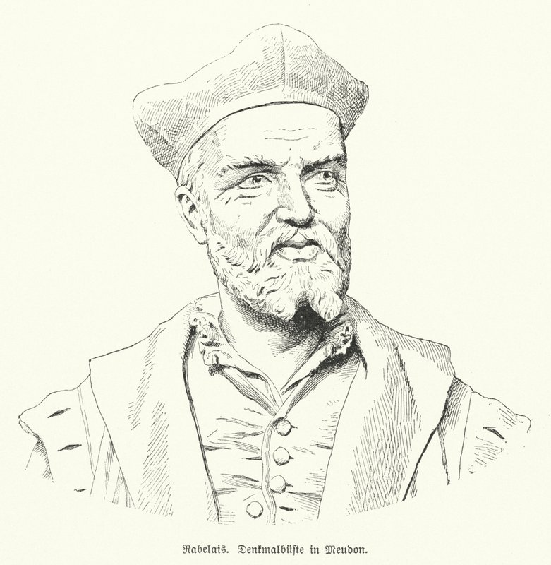 Fransız yazar Francois Rabelais'in Meudon, Fransa'daki büstü (lito) by German School