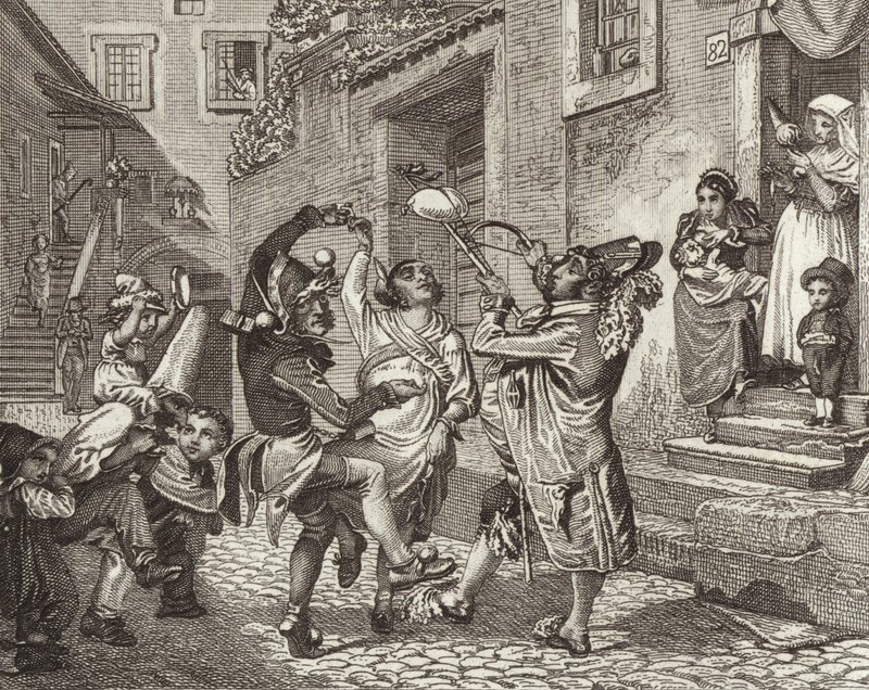 Karnaval Roma, İtalya. Bilder-Atlas için İllüstrasyon (gravür) by German School