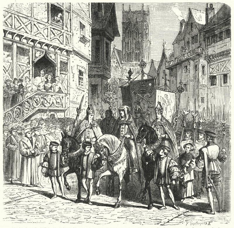 Mary I (gravür) hükümdarlığı altında İngiltere'ye dönen Katolik başrahipler by German School