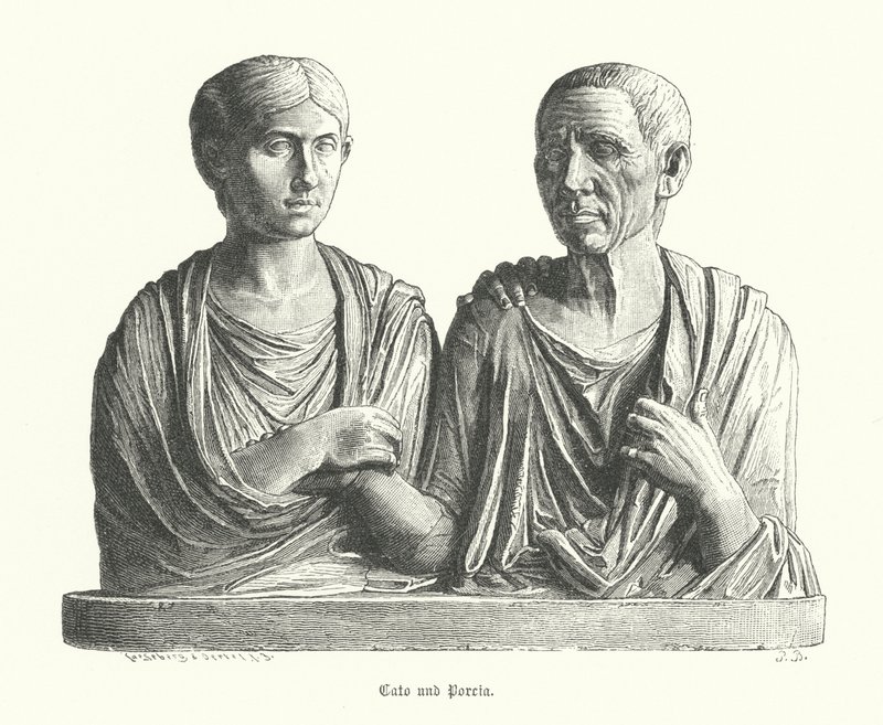 Cato ve Porcia, antik Roma heykeli (gravür) by German School