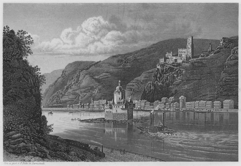Caub ve Pfalz (gravür) by German School