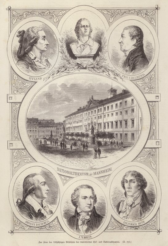 Mahkemenin Yüzüncü Yıldönümü ve Ulusal Tiyatrolar, Mannheim, Almanya (gravür) by German School